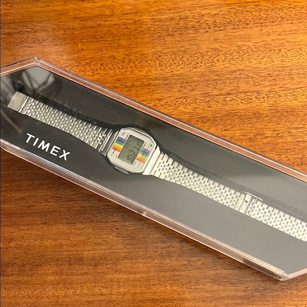Timex Silver Digital Watch with Colorful Accents